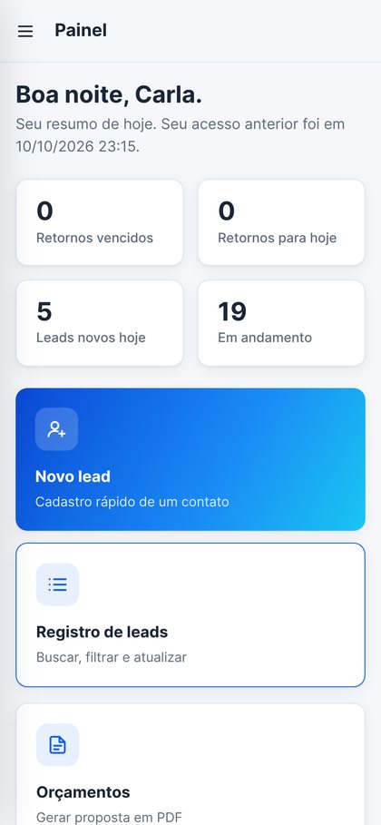 Painel do MeuCRM Online no celular